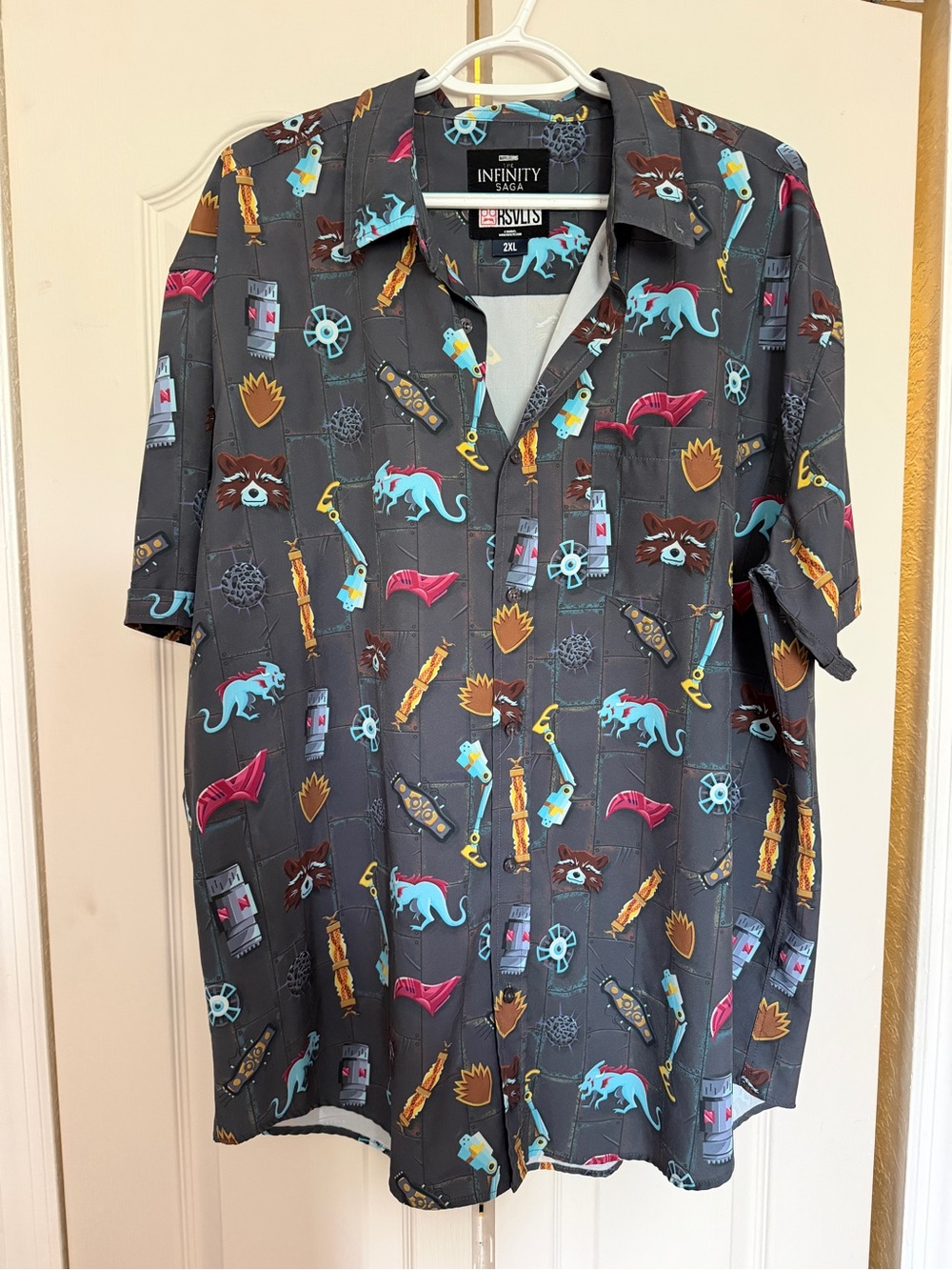 RSVLTS Gray Short-Sleeve Button-Up Shirt with Multicolor Graphic Print